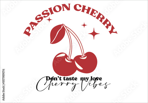 Cherry drawing vector design and slogan.Graphic tee. Fashion style