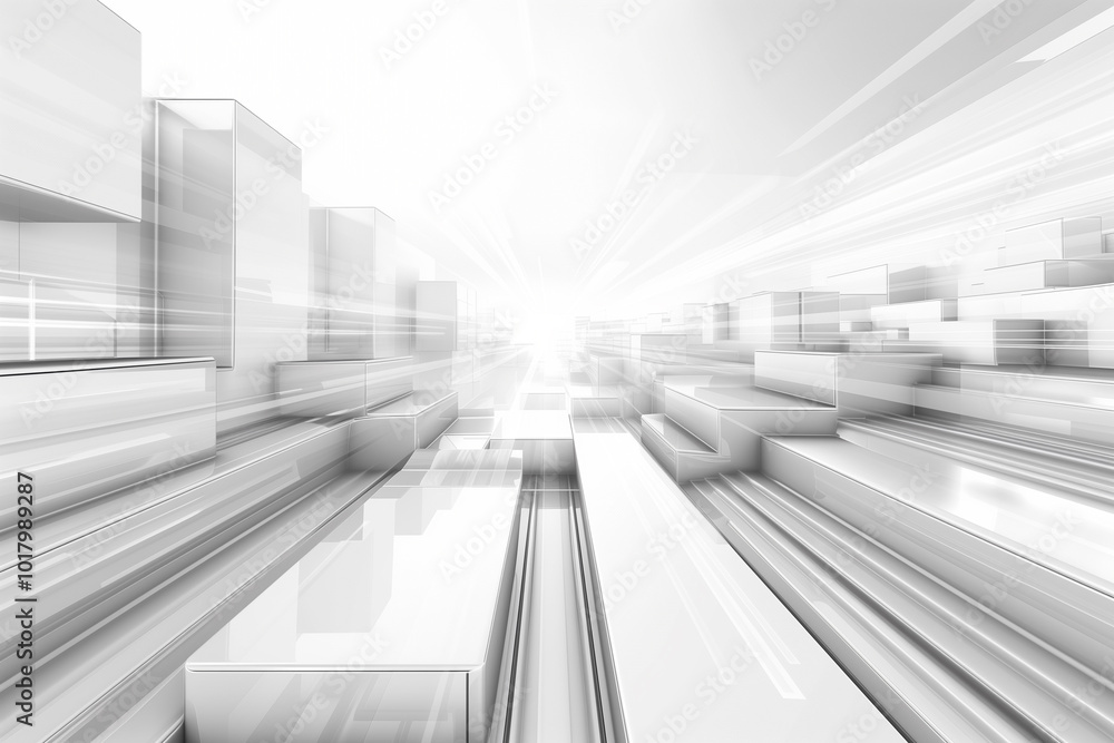 A futuristic cityscape in monochrome, abstract geometric buildings and structures. The scene conveys a sense of speed and motion with dynamic lines and light effects, modern and sleek atmosphere. A futuristic cityscape in monochrome, abstract geometric buildings and structures. The scene conveys a sense of speed and motion with dynamic lines and light effects, modern and sleek atmosphere.