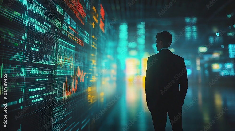 Businessman Analyzing Data in Digital Interface Businessman Analyzing Data in Digital Interface