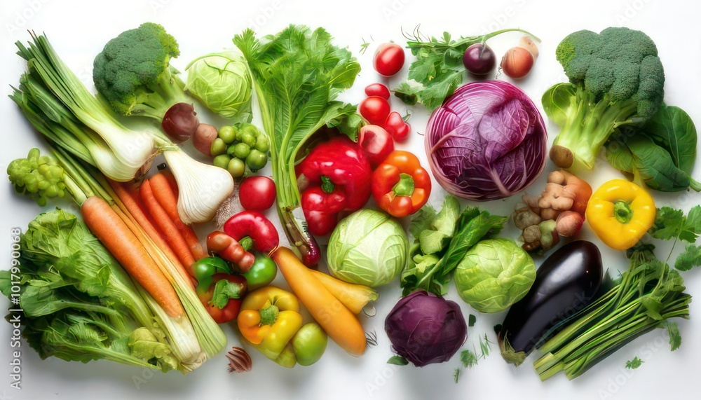 Top view Organic bio vegetables set over white background Top view Organic bio vegetables set over white background