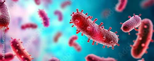 Dangerous bacteria spreading in unclean medical facilities, 3D illustration