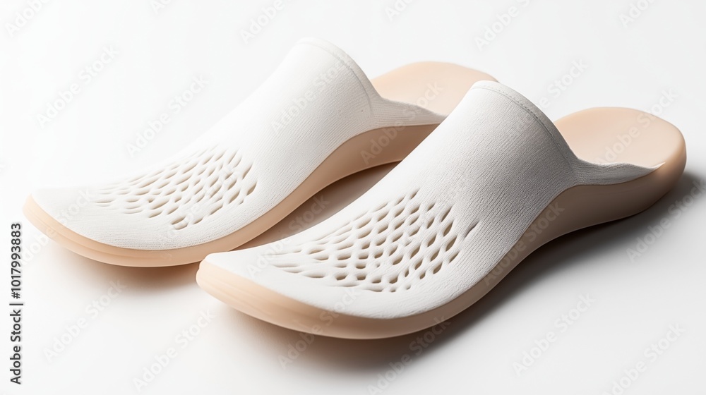 A pair of modern white slip-on shoes with a minimalist design, featuring breathable mesh patterns and light-colored rubber soles, set against a white background. A pair of modern white slip-on shoes with a minimalist design, featuring breathable mesh patterns and light-colored rubber soles, set against a white background.
