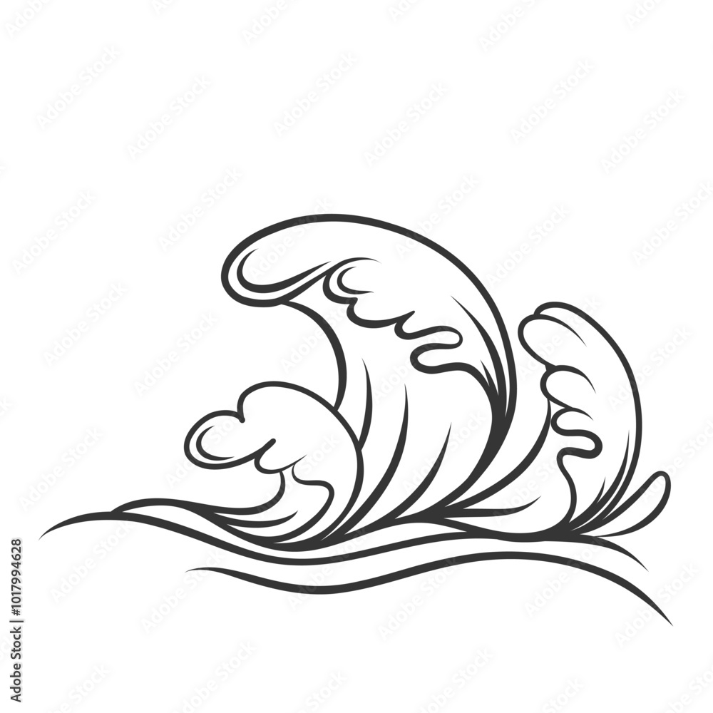 High waves icon, doodle curly sea storms. Retro simple ocean surf with water splashes and foam on edge. Wild nature flow mascot, hand drawn strong winds and waves contour icon vector illustration High waves icon, doodle curly sea storms. Retro simple ocean surf with water splashes and foam on edge. Wild nature flow mascot, hand drawn strong winds and waves contour icon vector illustration