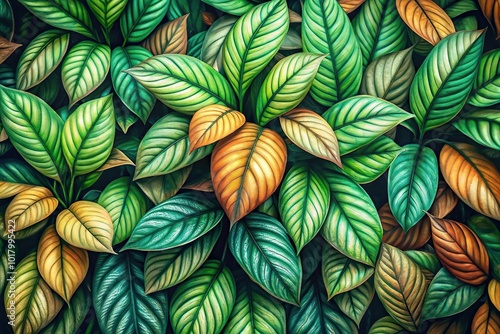 Wallpaper Mural Abstract painting of leaves with blurred plant background creating depth of field Torontodigital.ca