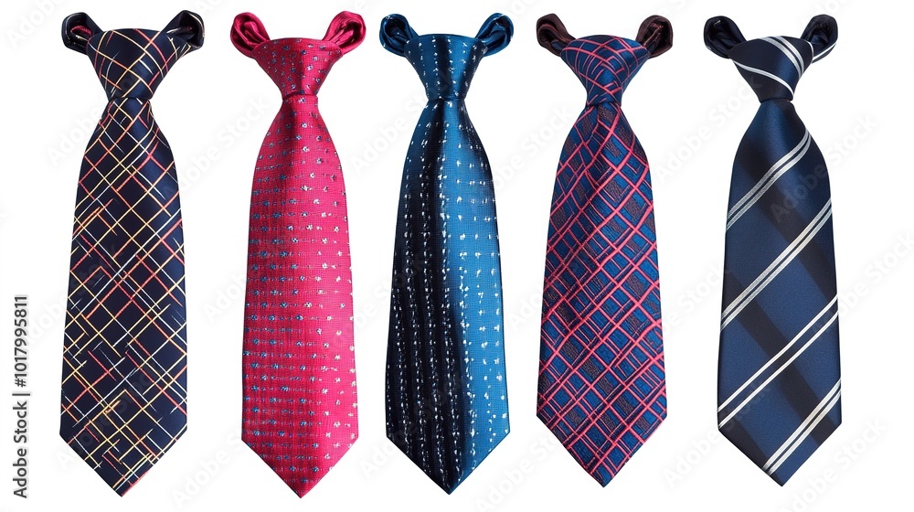 Five Vibrant Neckties Showcasing Diverse Patterns, Perfect for Formal Attire and Business Style. These Fashion Accessories Add a Touch of Elegance to Any Outfit. Five Vibrant Neckties Showcasing Diverse Patterns, Perfect for Formal Attire and Business Style. These Fashion Accessories Add a Touch of Elegance to Any Outfit.
