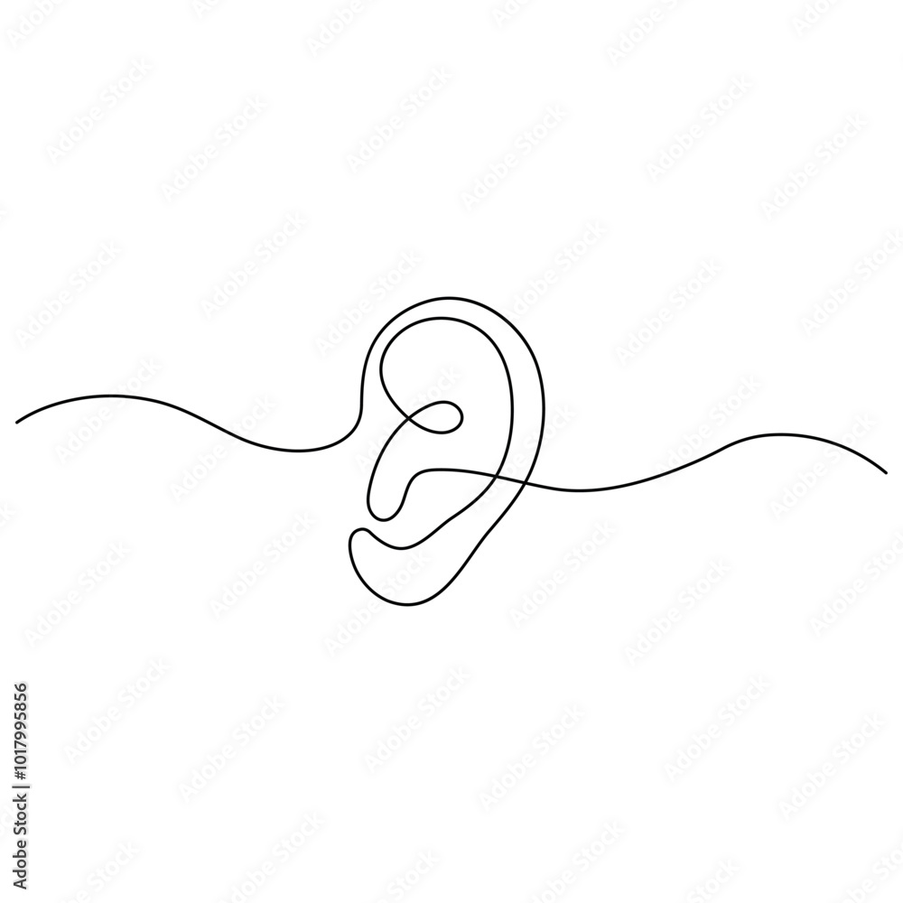 Fototapeta premium Human ear icon continuous one line drawing outline vector illustration 