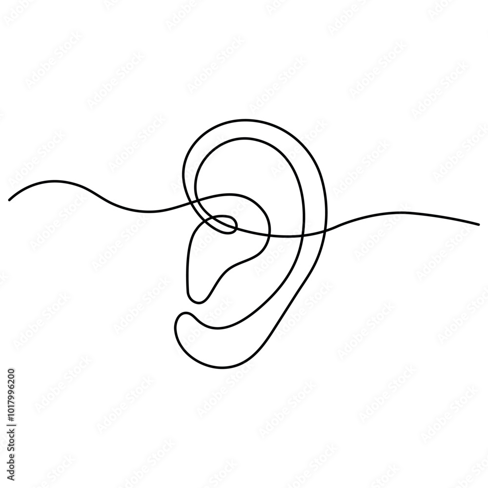 Fototapeta premium Human ear icon continuous one line drawing outline vector illustration 