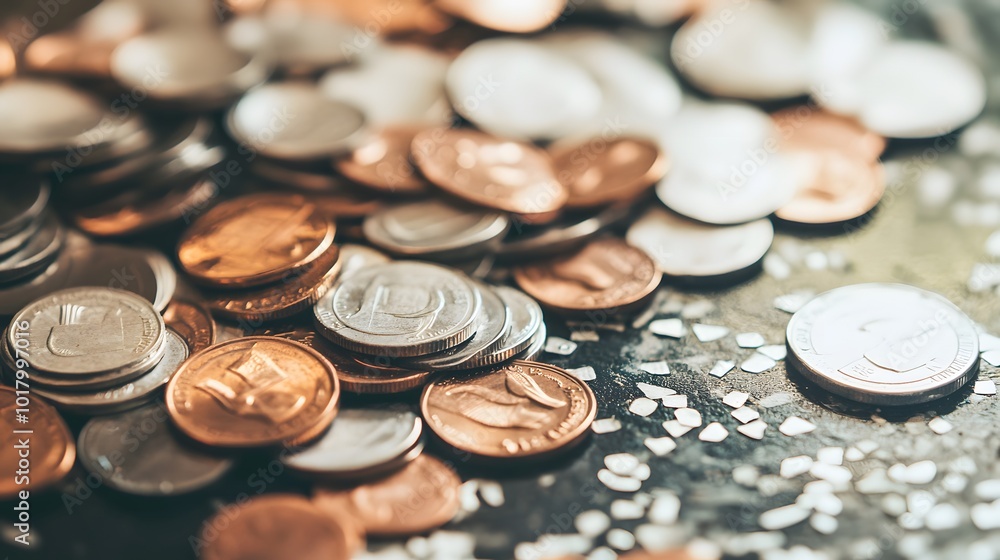 Close-up of a pile of coins, a symbol of wealth and financial stability. Close-up of a pile of coins, a symbol of wealth and financial stability.