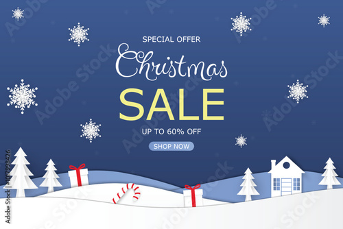Christmas sale background design in paper cut style