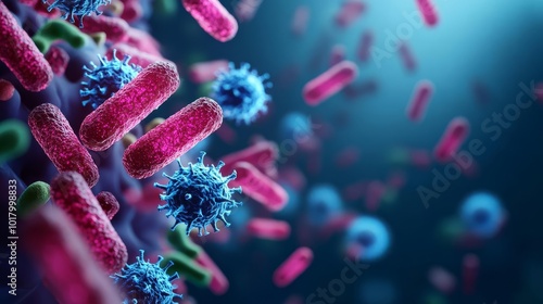 Microbes flourishing in humid environment, biological hazard, 3D illustration