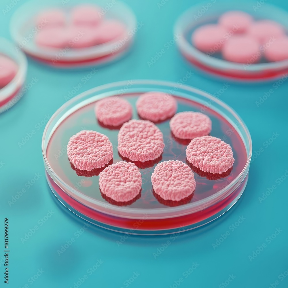 Microscopic bacteria on a petri dish, scientific study, 3D illustration Microscopic bacteria on a petri dish, scientific study, 3D illustration