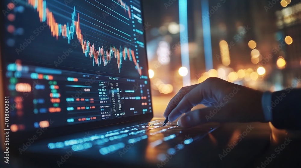 Nighttime Trading with Stock Market Data on Laptop Nighttime Trading with Stock Market Data on Laptop