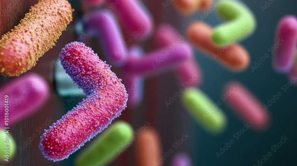 Microscopic view of harmful bacteria on public door handles, 3D illustration Microscopic view of harmful bacteria on public door handles, 3D illustration