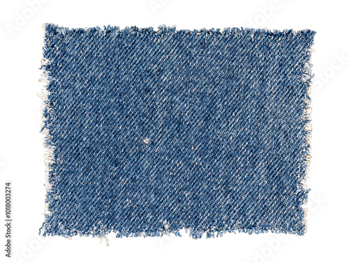 blue jeans denim texture, clothing textile fabric material, realistic scrap with torn edges, sign, label, banner, element, isolated on a transparent background, grunge textured graphic element