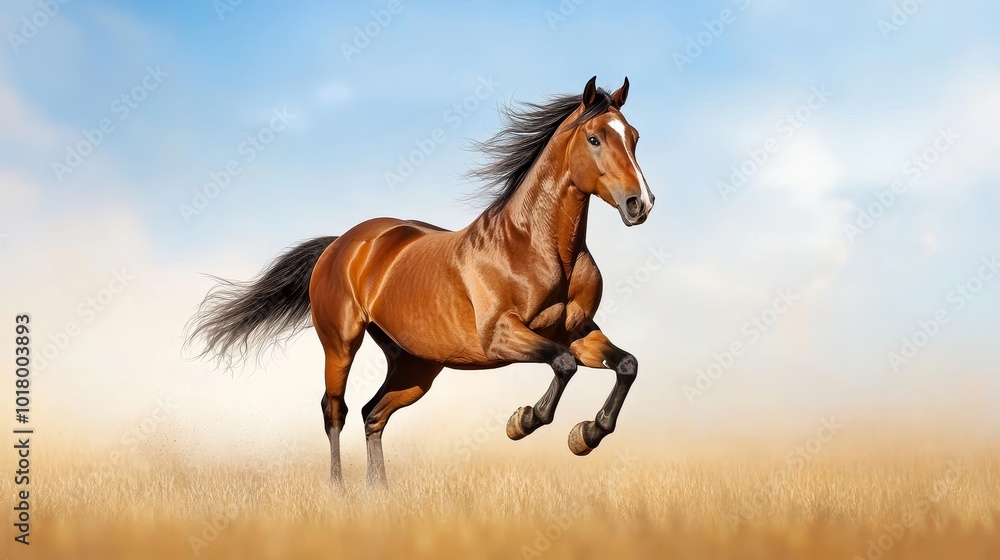 Bay Horse Galloping Through a Field Bay Horse Galloping Through a Field