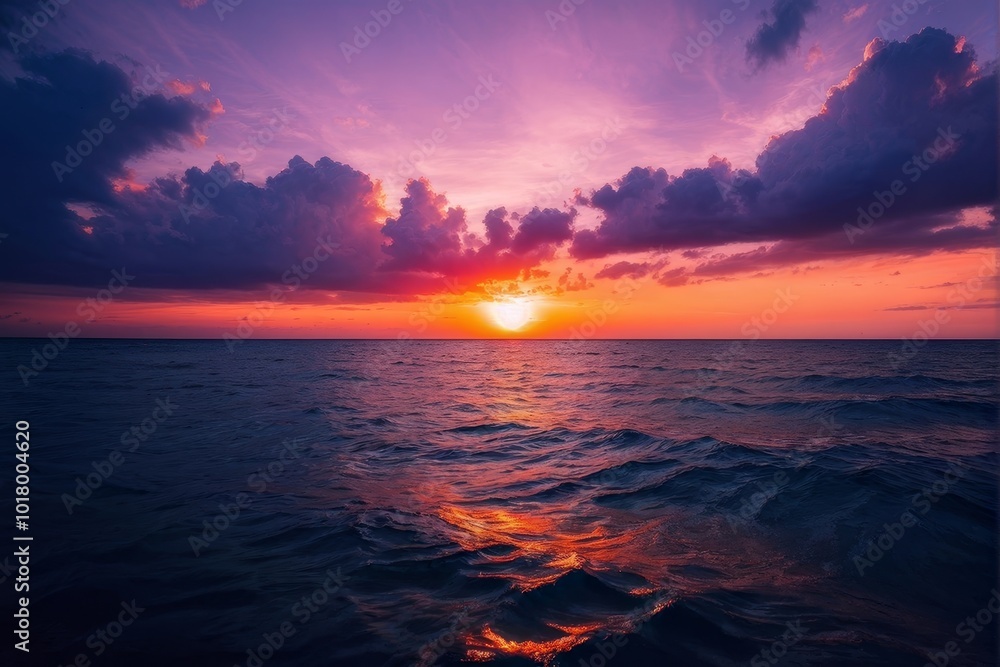 Vibrant Sunset Over Ocean with Dramatic Clouds Vibrant Sunset Over Ocean with Dramatic Clouds