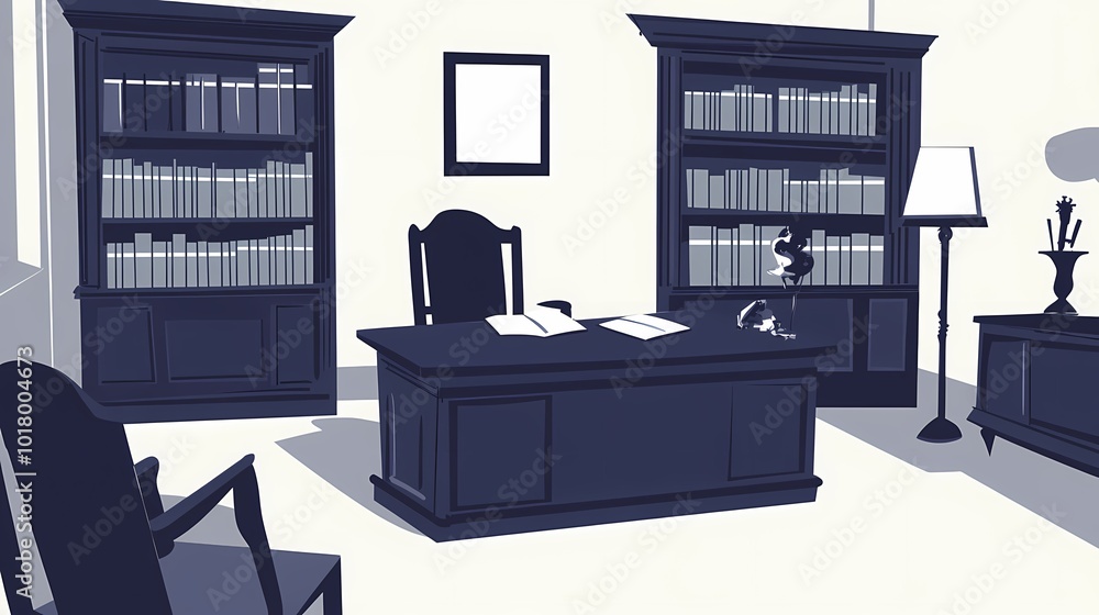 Elegant office interior featuring dark wood furniture and a sophisticated atmosphere. Elegant office interior featuring dark wood furniture and a sophisticated atmosphere.