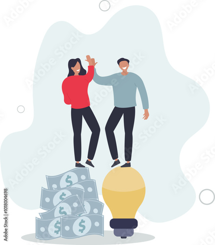 Idea pitching, fund raising and venture capital, selling business or merger agreement concept.flat design with people.