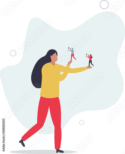 Employee voice, listen to colleague opinion or idea, choose to believe in truth, fact or liar team member concept.flat design with people.