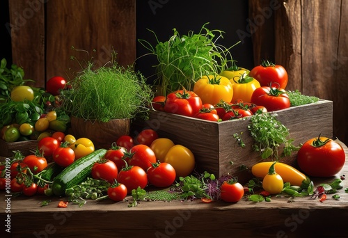 vibrant mouthwatering display fresh ingredients spread flat showcasing natural textures eye catching colors, freshness, vegetables, fruits, herbs, salad