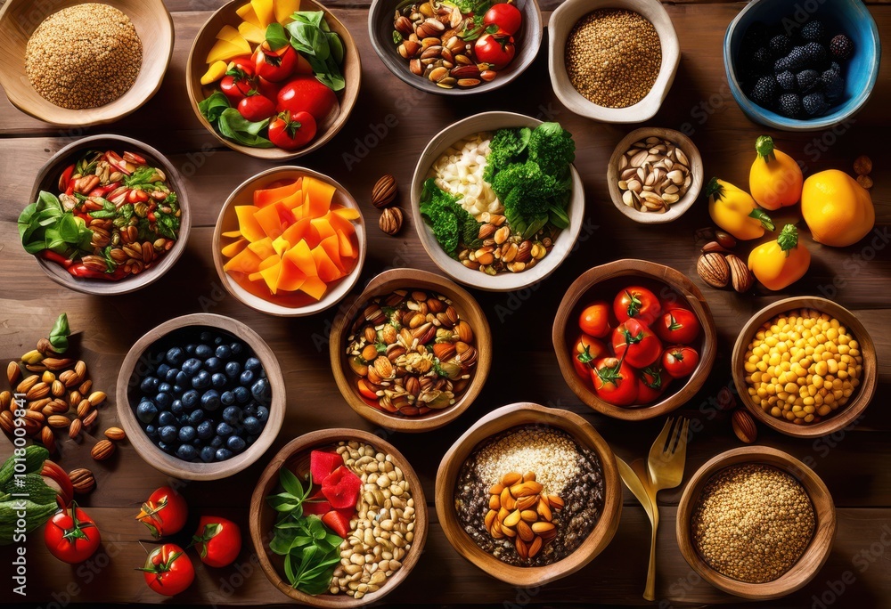 vibrant colorful bowls filled fresh nuts showcasing variety healthy foods nutrition gourmet presentation, almond, arrangement, bean, colors, display, edible vibrant colorful bowls filled fresh nuts showcasing variety healthy foods nutrition gourmet presentation, almond, arrangement, bean, colors, display, edible