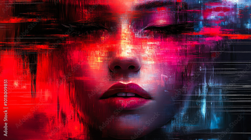 The striking digital artwork of a face with dynamic red brush strokes, emphasizing intensity and artistic energy in vivid style. The striking digital artwork of a face with dynamic red brush strokes, emphasizing intensity and artistic energy in vivid style.
