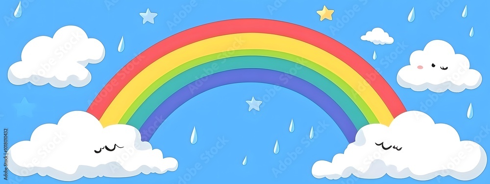 A rainbow arching across the sky, with white clouds in front of it A rainbow arching across the sky, with white clouds in front of it