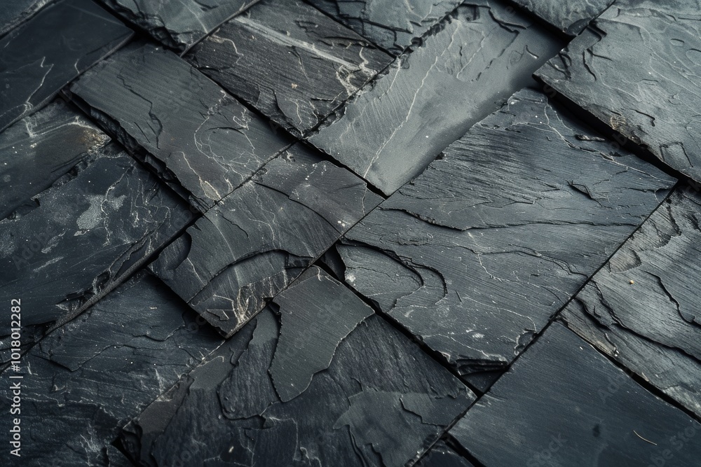 Overlapping dark slate tiles create a textured, mosaic-like pattern, showcasing the rugged elegance of natural stone in shades of deep gray and black. Overlapping dark slate tiles create a textured, mosaic-like pattern, showcasing the rugged elegance of natural stone in shades of deep gray and black.