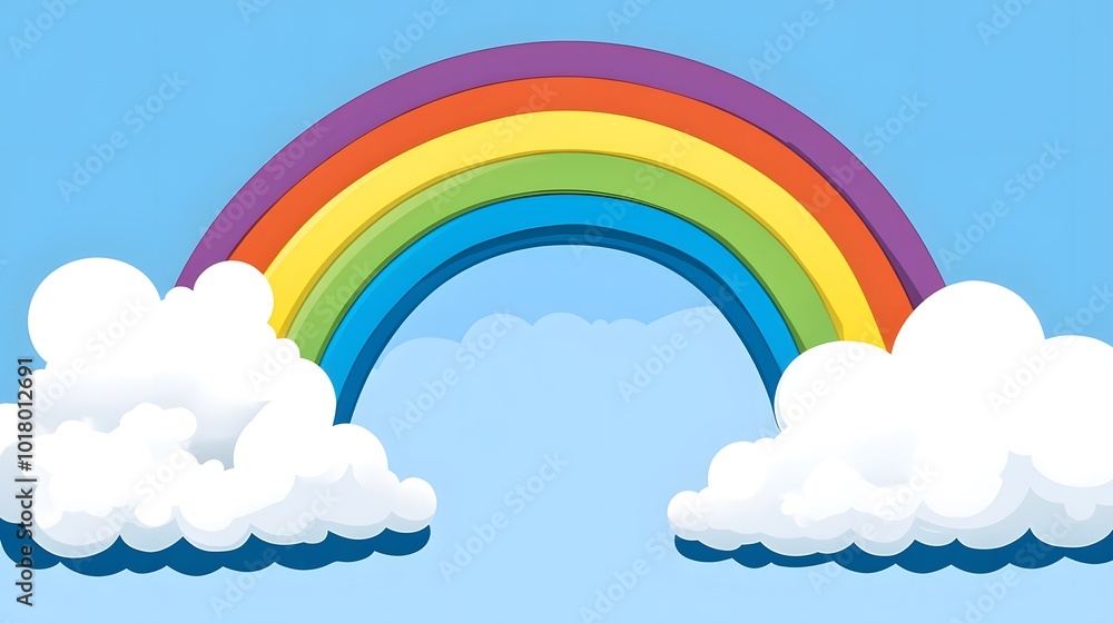 A rainbow arching across the sky, with white clouds in front of it A rainbow arching across the sky, with white clouds in front of it