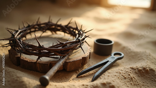 Crown of Thorns: Symbolic Still Life for Easter, Religious Art, or Spiritual Reflection (137 characters) photo