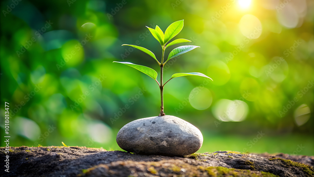 Naklejka premium Sapling and Stone. Perfect for: Earth Day, Arbor Day, Nature reserves
