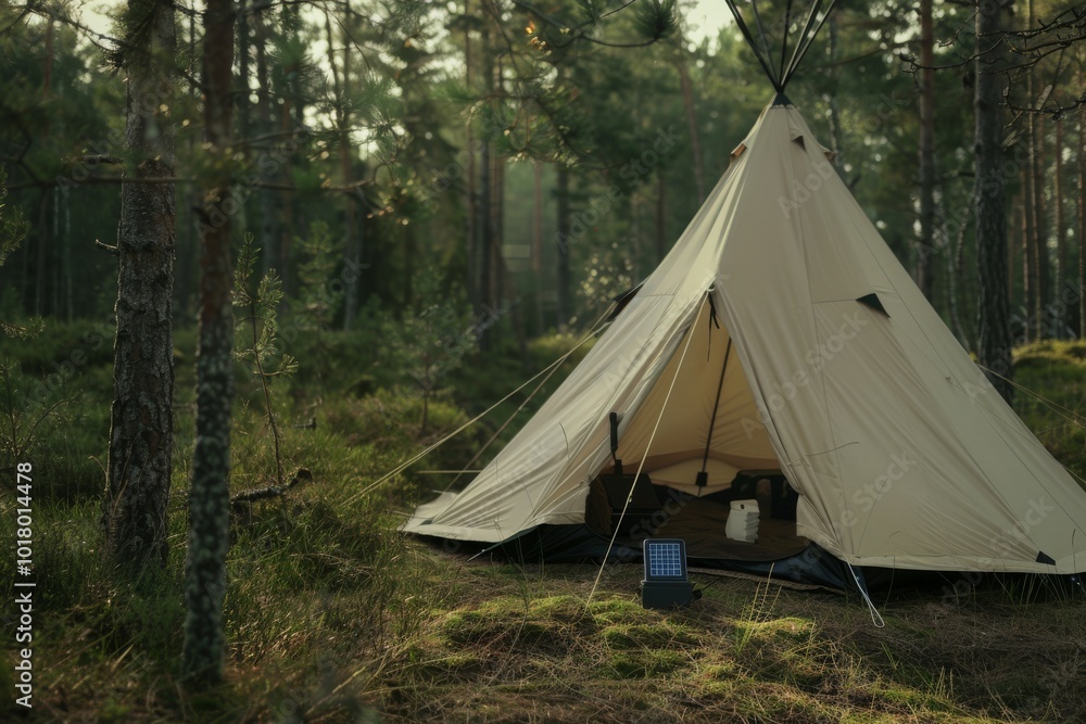 A triangular tent stands amidst a clearing in a sunlit forest, inviting restful reprieve and the simplicity of outdoor living. A triangular tent stands amidst a clearing in a sunlit forest, inviting restful reprieve and the simplicity of outdoor living.