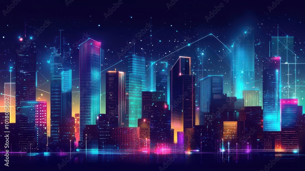 A futuristic smart city at night, featuring glowing skyscrapers and interconnected digital networks, symbolizing advanced technology and urban innovation. A futuristic smart city at night, featuring glowing skyscrapers and interconnected digital networks, symbolizing advanced technology and urban innovation.