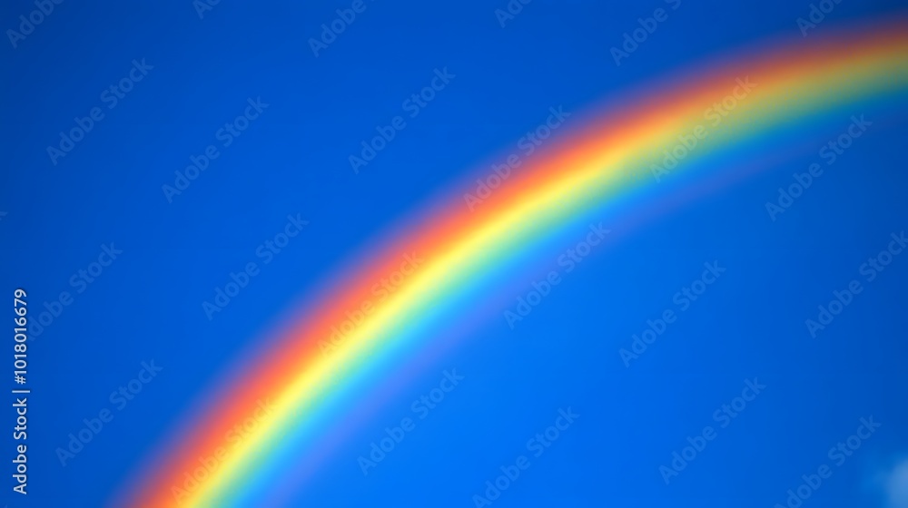 A rainbow arching across the sky, with white clouds in front of it A rainbow arching across the sky, with white clouds in front of it