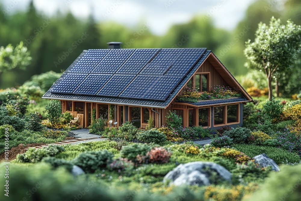Sustainable Living: Eco-Friendly House with Solar Panels Sustainable Living: Eco-Friendly House with Solar Panels