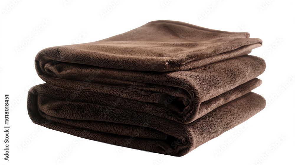 A folded brown blanket isolated on a white background. A folded brown blanket isolated on a white background.