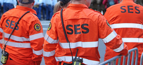 Sydney, NSW Australia - April 25 2021: Anzac Day March. A group of SES officers photo