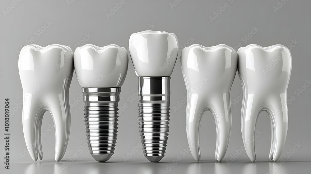 Dental implants and natural teeth showcasing dental technology. Dental implants and natural teeth showcasing dental technology.