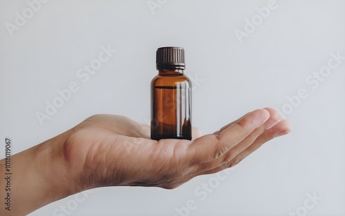 Hand Holding Hemp Oil mockup Bottle, Dropper Bottle photo