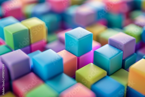 A geometric array of colorful cubes presents a vibrant play of shape and color, reminiscent of a puzzle brought to life with dazzling brightness.