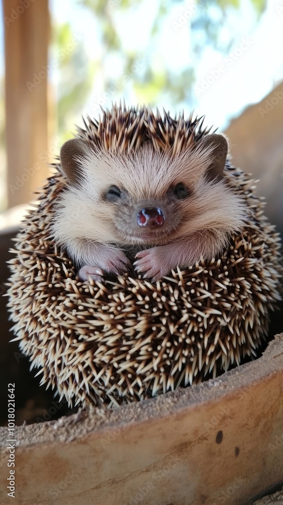 A cute hedgehog curled up, showcasing its spiny exterior and adorable face. A cute hedgehog curled up, showcasing its spiny exterior and adorable face.