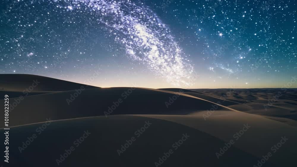A vast desert landscape with rolling sand dunes under a starry night sky. A vast desert landscape with rolling sand dunes under a starry night sky.