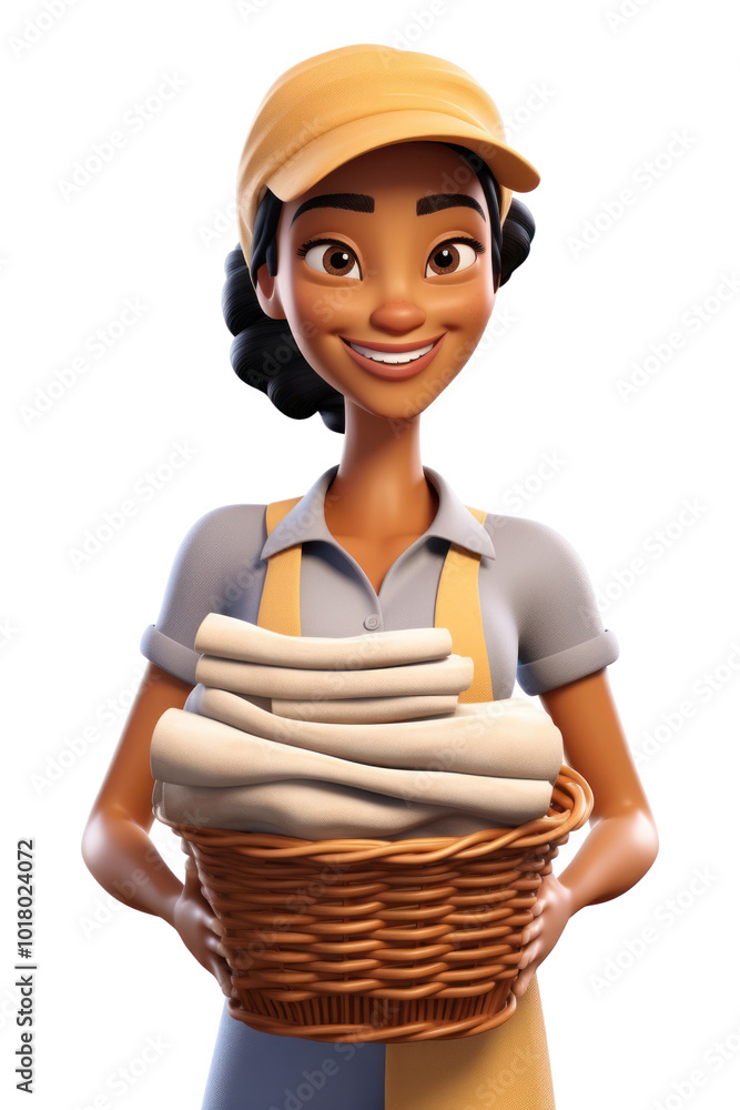 PNG Woman Laundry worker smiling cartoon basket. PNG Woman Laundry worker smiling cartoon basket.