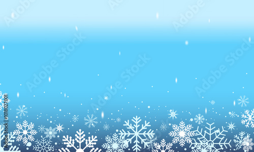 Vector of Christmas snowflakes on blue background for winter season. Seamless snow flake border vector illustration. Winter snowflake