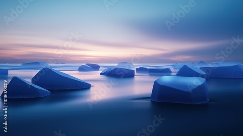 Ethereal blue ice formations on a tranquil seascape photo