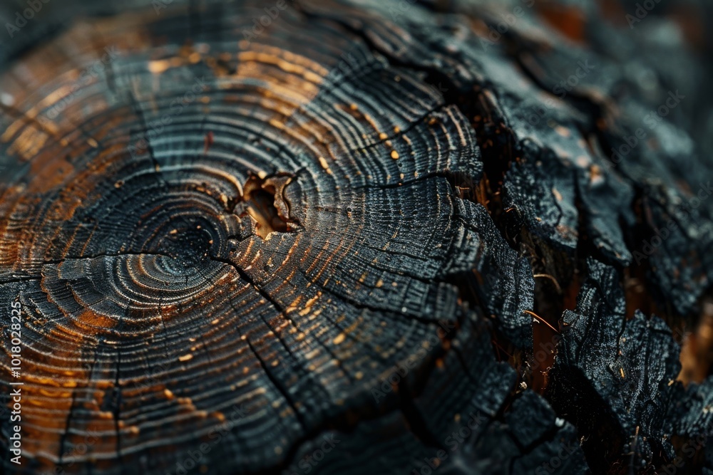 Close-up of a burnt tree stump showcasing intricate rings and charred textures, revealing nature’s passage of time and resilience. Close-up of a burnt tree stump showcasing intricate rings and charred textures, revealing nature’s passage of time and resilience.