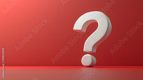 A 3D render of a simple question mark positioned prominently against a vivid red background, symbolizing inquiry and curiosity. This striking visual element effectively communicates the concept of que