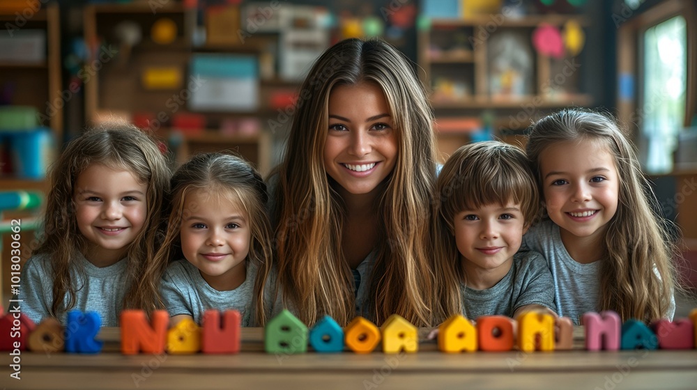 a group of children and a person with blocks
a group of children and a person with blocks