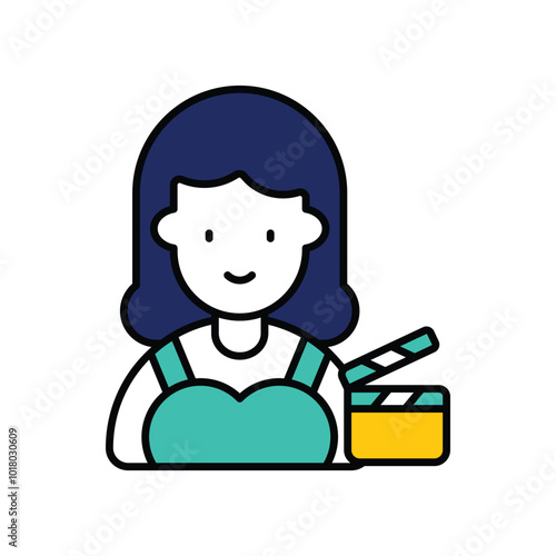 actress color line icon with white background vector stock illustration