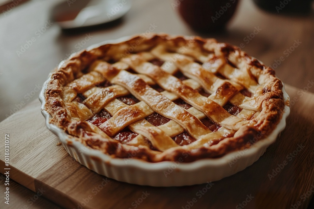 Delicious golden cake of shortcrust pastry filled with fruit on a wooden board. Delicious golden cake of shortcrust pastry filled with fruit on a wooden board.